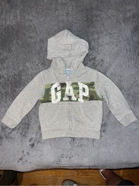 GAP Light Gray Hoodie with Green Camo Chest Stripe
